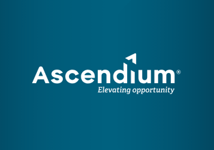 Ascendium logo against a blue background it reads Ascendium Elevating opportunity.