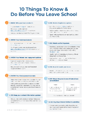 The cover of a resource titled "10 Things To Know and Do Before You Leave School"