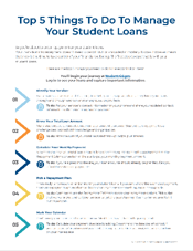 The cover of a resource titled "Top 5 Things To Do To Manage Your Student Loans"