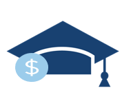graduation cap with blue dollar sign
