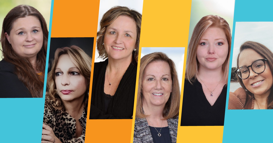 Combined image of Product Support team leads: Shannon Chamberlain, Lisa Mohs Hickey, Jenessia Knox, Jasmin Ramirez, Katie Lee, and Cathy Moore